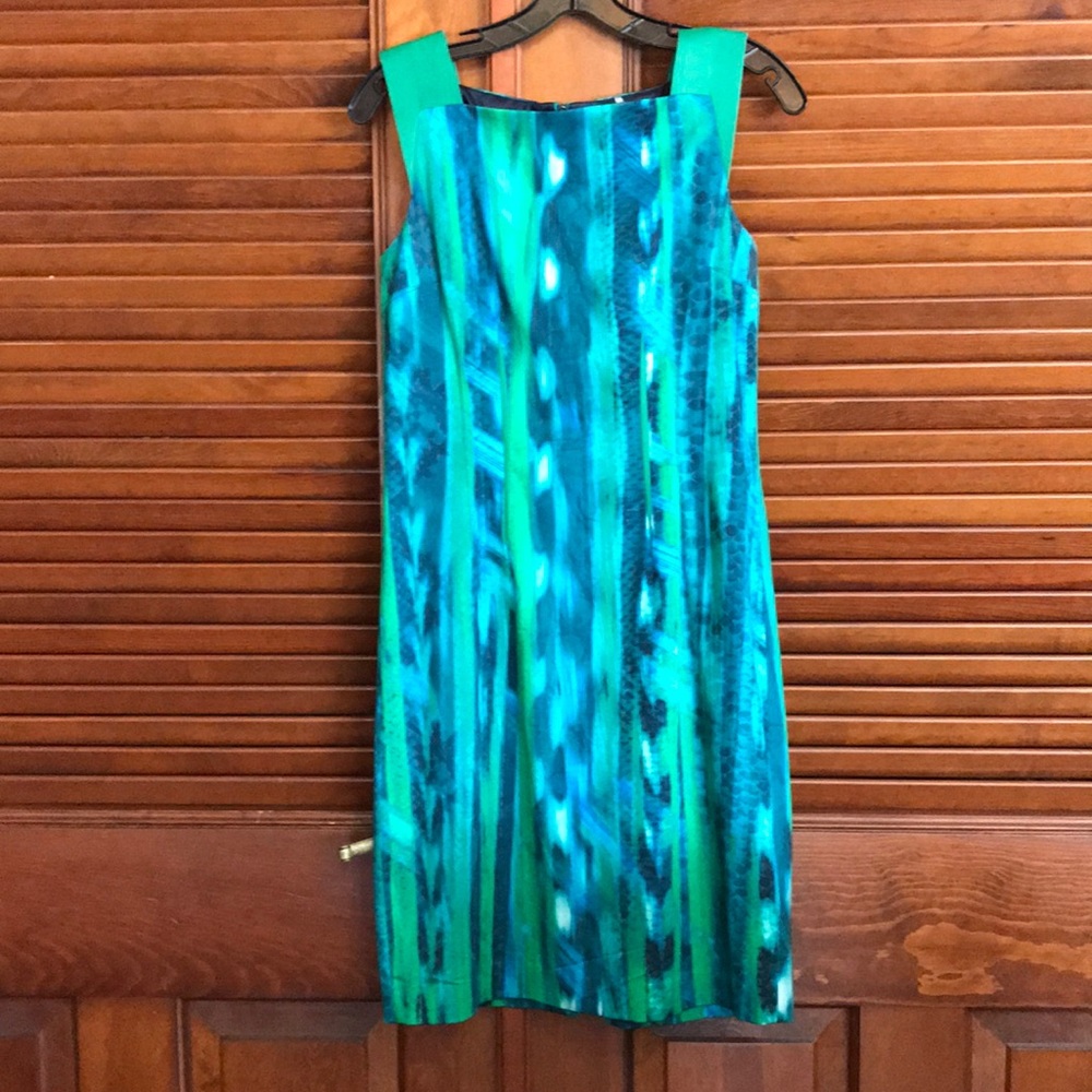 Elie Tahari blue and green fitted dress